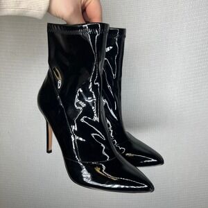 Mix No. 6 Doria Black Patent Pointed Toe Stiletto Ankle Boots Womens 7M M8-DORIA
